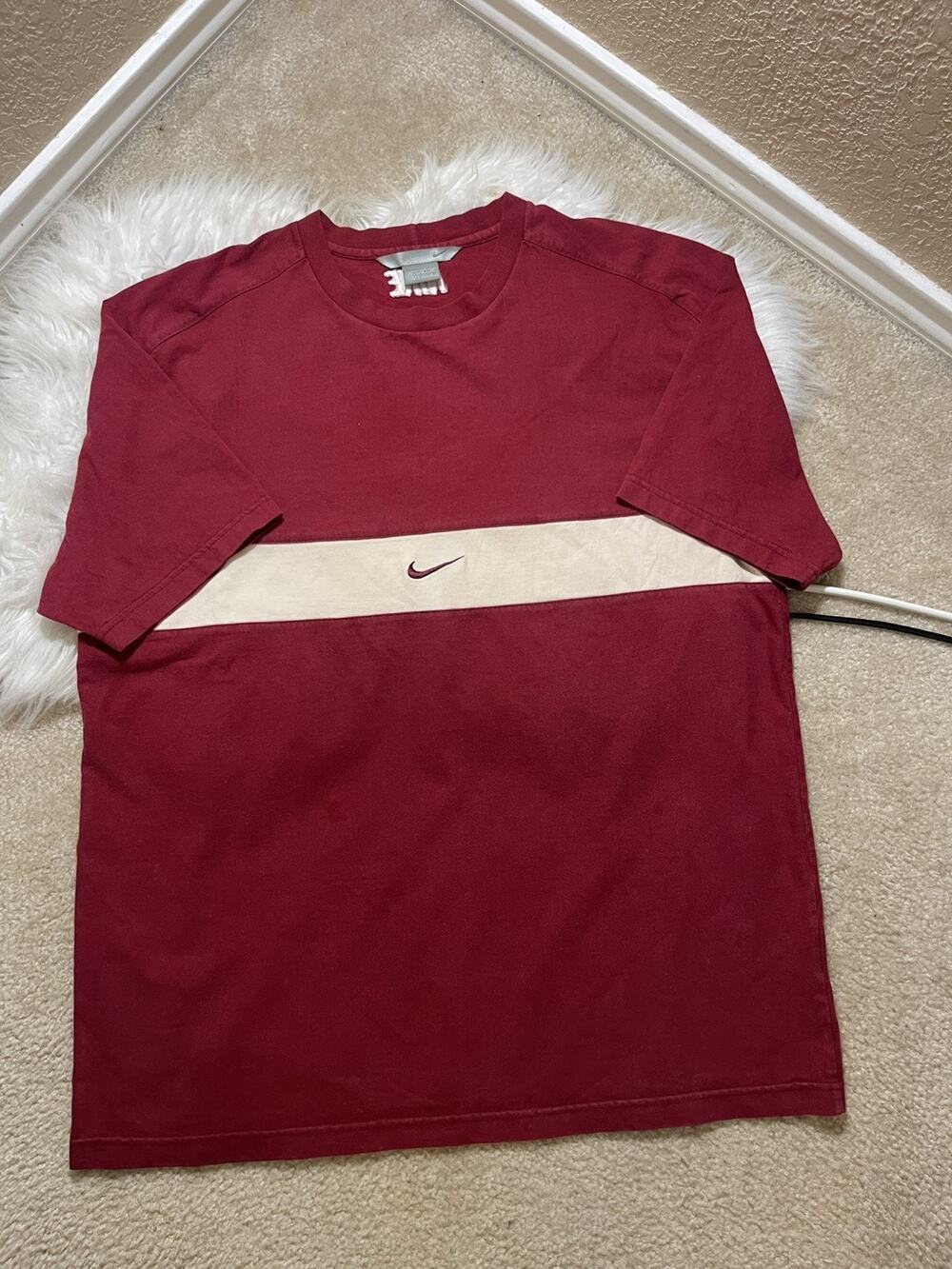 Vintage Nike Shirt Mens X-Large Red White Colorblock Center Swoosh Cyber Tee Y2K